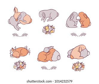 Cute rabbits. Vector.