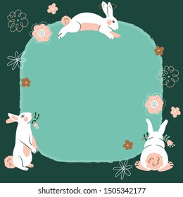 Cute Rabbits Vector Frame Background