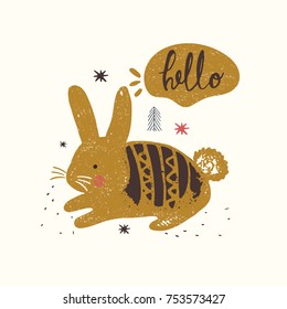 cute rabbit,vector hand drawn illustration.Can be used for kids or babies shirt design, fashion print design, t-shirt, kids wear, baby shower card,celebration card/ greeting card, invitation card