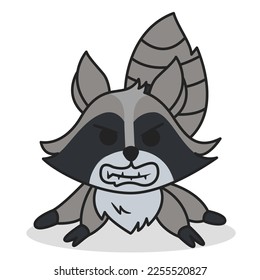 Cute raccoon angry cartoon vector icon illustration animal