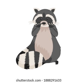 Cute Raccoon Animal Standing on Hind Legs with Raised Paws Vector Illustration