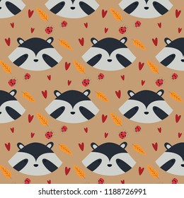Cute raccoon autumn pattern