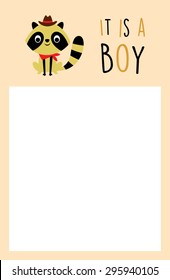 cute raccoon baby boy announcement card
