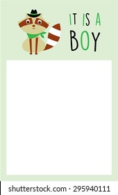 cute raccoon baby boy announcement card
