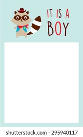 cute raccoon baby boy announcement card