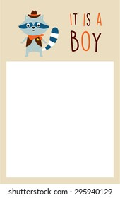 cute raccoon baby boy announcement card