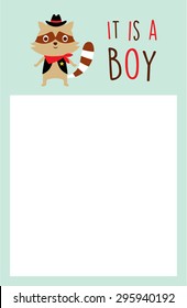 cute raccoon baby boy announcement card
