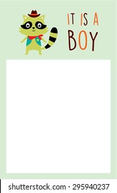 cute raccoon baby boy announcement card