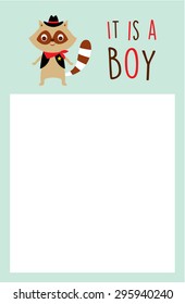 cute raccoon baby boy announcement card