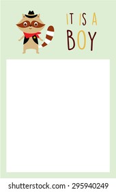 cute raccoon baby boy announcement card