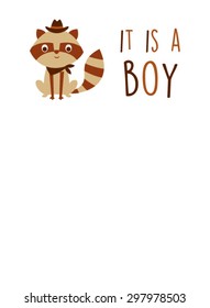 cute raccoon it is a baby boy announcement card