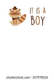 cute raccoon it is a baby boy announcement card