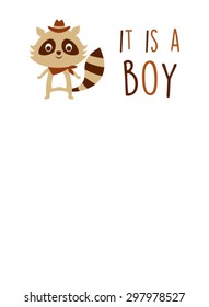 cute raccoon it is a baby boy announcement card