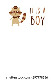cute raccoon it is a baby boy announcement card