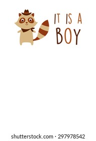 cute raccoon it is a baby boy announcement card