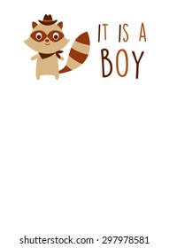 cute raccoon it is a baby boy announcement card