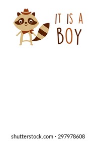 cute raccoon it is a baby boy announcement card