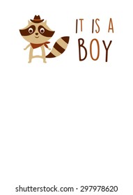 cute raccoon it is a baby boy announcement card