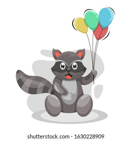CUTE RACCOON WITH BALLOON MASCOT CARTOON VECTOR