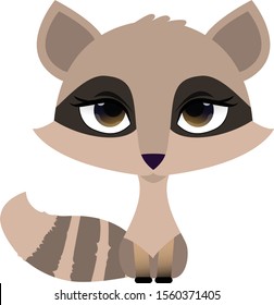 Cute raccoon with big eyes, vector illustration for children