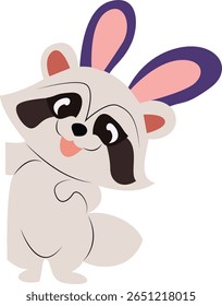 Cute Raccoon Bunny Ears Cartoon Peeking hand drawn