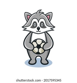 cute raccoon cartoon animal holding ball