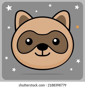  Cute Raccoon. Cartoon Animals, Vector illustration face of a Raccoon