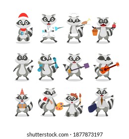 Cute raccoon cartoon character collection