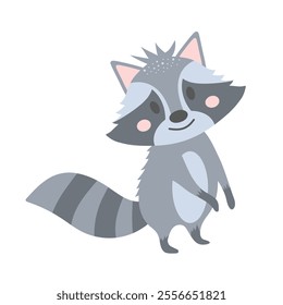 Cute raccoon. Cartoon character. Forest animal  isolated on white background.