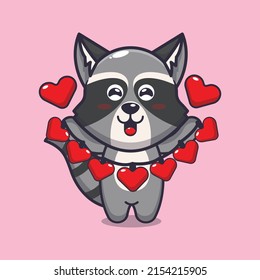 cute raccoon cartoon character holding love decoration