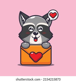 cute raccoon cartoon character with love message