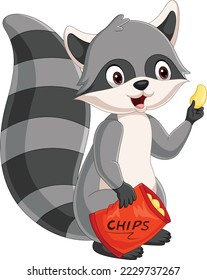Cute raccoon cartoon holding a food