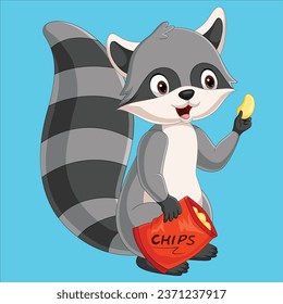 Cute raccoon cartoon holding a food vector design illustration