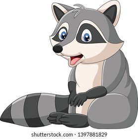 Cute Raccoon Cartoon On White Background Stock Vector (Royalty Free ...