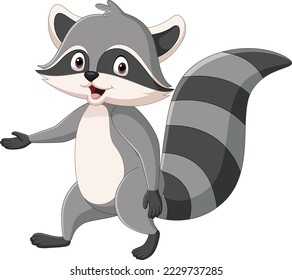 Cute raccoon cartoon on white background