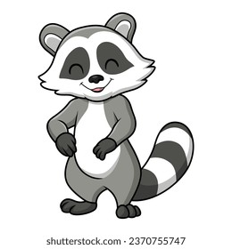 Cute raccoon cartoon on white background