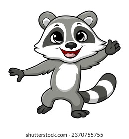 Cute raccoon cartoon on white background