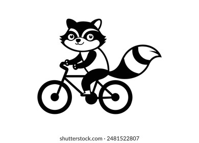 Cute raccoon cartoon riding a bike vector image artwork 