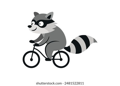 Cute raccoon cartoon riding a bike vector image artwork 