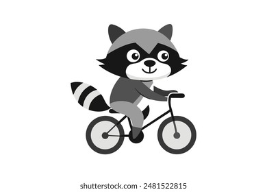 Cute raccoon cartoon riding a bike vector image artwork 