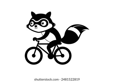 Cute raccoon cartoon riding a bike vector image artwork 