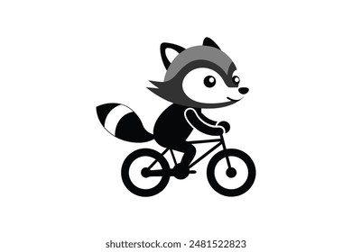 Cute raccoon cartoon riding a bike vector image artwork 