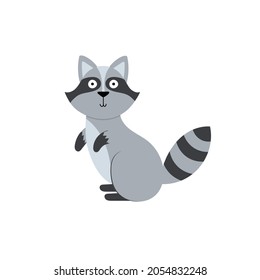 Cute raccoon in cartoon style. Isolated element. Print with a forest character for kids. Vector illustration