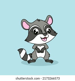 Cute raccoon cartoon vector. flat cartoon style. animal nature icon concept isolated