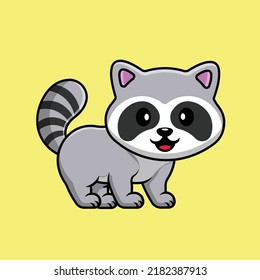 Cute Raccoon Cartoon Vector Icon Illustration. Animal Flat Cartoon Concept