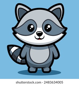 Cute Raccoon Cartoon Vector Icon Illustration.