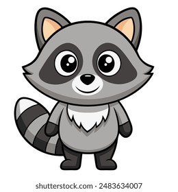 Cute Raccoon Cartoon Vector Icon Illustration.