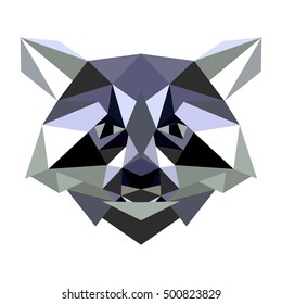Cute raccoon cartoon. raccoon vector. low poly, polygonal art.