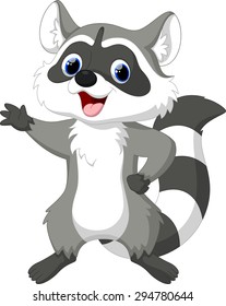 Cute raccoon cartoon waving