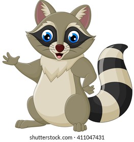 Cute Raccoon Cartoon Waving Stock Vector (Royalty Free) 411047431